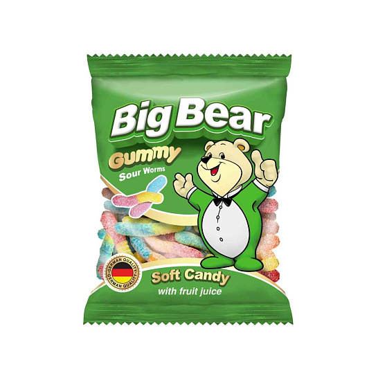Жевательный мармелад Big Bear «Кислые червячки» с фруктовым соком ТУРЦИЯ